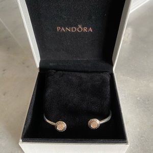 Pandora Logo Pavé Open Bangle Silver/Rose Gold
